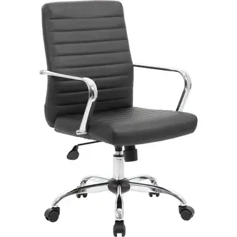 Boss Retro Task Chair, CaressoftPlus Vinyl, Pneumatic Height Adjustment, 25" Chrome Base, 2" Dual-Wheel Casters, 275 lb Capacity, Black