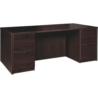 Lorell Double-Pedestal Desk, Prominence 2.0, 72" W x 36" D x 29" H, 1" Thick Top, 5-Drawer, Espresso Laminate