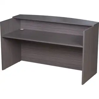 Boss Reception Desk, 71" W x 30" D x 42" H, Driftwood Melamine, 1" Top, Full-Length Modesty Panel, Leveling Glides