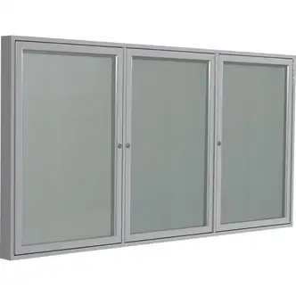Ghent Bulletin Board, Indoor/Outdoor, 3-Door Enclosed, 72" W x 48" H, Silver Vinyl Surface, Satin Anodized Aluminum Frame, Lockable