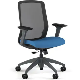 9 to 5 Seating Neo Task Chair, Conference Room, Blue Fabric Seat, Gray Mesh Back, Height-Adjustable Arms, Synchro Tilt, 300 lb Capacity