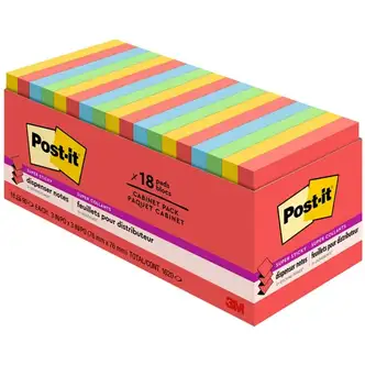 Post-it Adhesive Notes, Pop-Up Dispenser, Super Sticky, 3" x 3" Square, Playful Primaries Multicolor, 18/PK