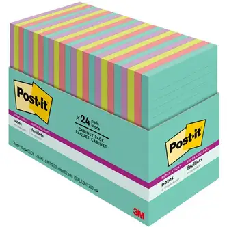 Post-it Super Sticky Adhesive Notes, 4" x 6" Lined, 45 Sheets/Pad, Supernova Neons Multicolor (Blue/Green/Pink/Lilac), Cabinet Pack, 24/PK