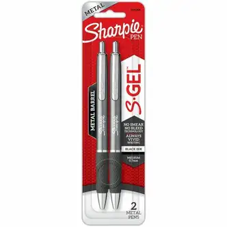 Sharpie S-Gel Pens, 0.7 mm, Black Ink, Gunmetal Barrel, Rubber Grip, 2/PK
