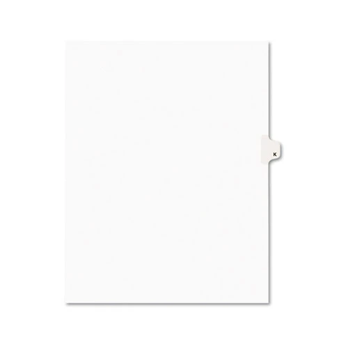 Avery-Style Legal Side Tab Dividers, One-Tab, Title K, Letter, White, 25/Pack