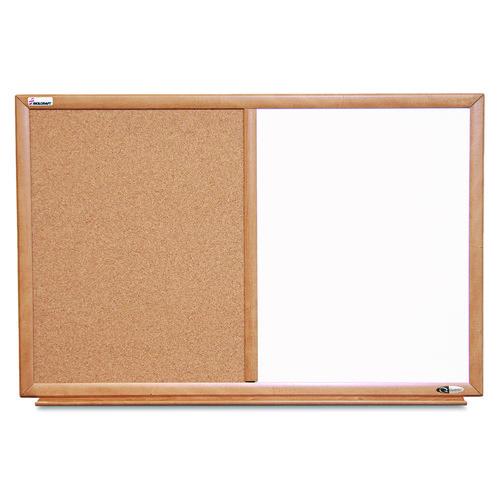 7110015680401, SKILCRAFT Combination Board, 36" x 24", Tan/White Surface, Oak Finished Wood Frame