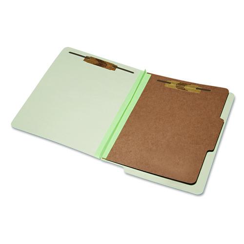 7530015907106, SKILCRAFT End Tab Classification Folders, Expands 2", 1 Divider, 4 Fasteners, Letter Size, Light Green, 10/Box