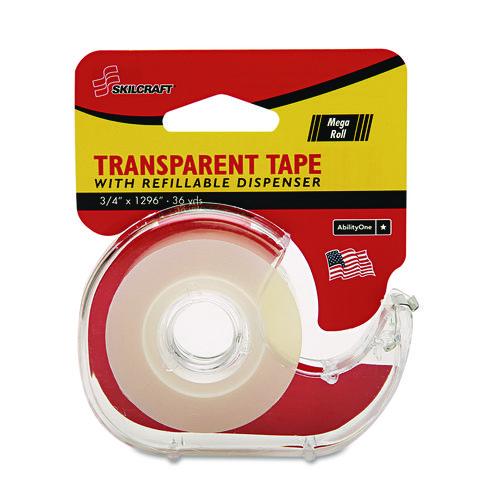 7520015167576, SKILCRAFT Tape with Dispenser, 1" Core, 0.75" x 36 yds, Glossy Clear