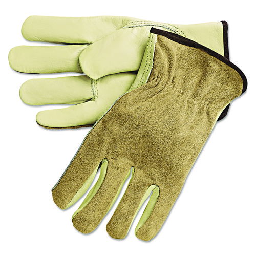 Dual Leather Industrial Gloves, Gunn Cut, Keystone Thumb, Large, Cream/Russet, 12 Pairs
