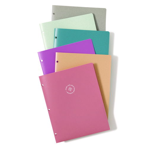 U-Eco Poly Two-Pocket Folders, Three-Hole Punched, Poly/Wheat Straw, 11 x 8.5, Assorted,12/Pack