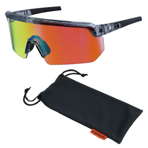 Skullerz AEGIR Safety Glasses, Mirrored Lenses, Clear Smoke Nylon Impact Frame, Orange Mirror Polycarbonate Lens