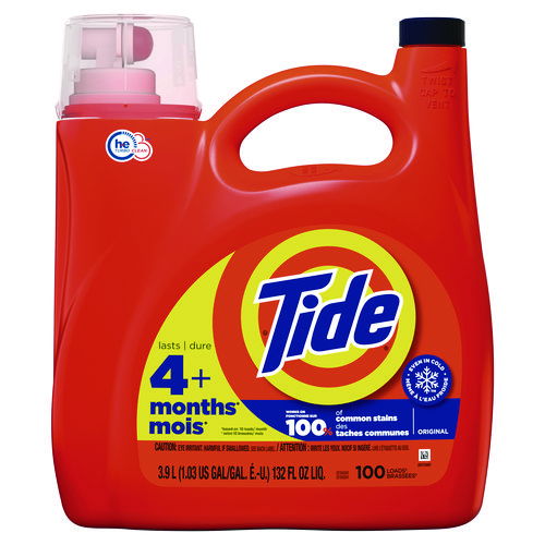 HE Liquid Laundry Detergent, Original Scent, 132 oz Pour Bottle, 4/Carton