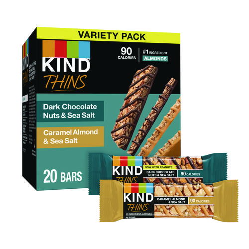 Thins Bar Variety Pack, Caramel Almond and Sea Salt; Dark Chocolate Nuts and Sea Salt, 0.74 oz, 20/Box