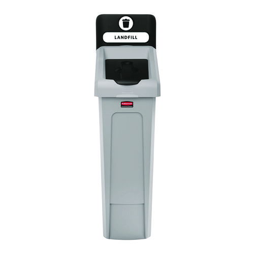 Slim Jim Recycling Station Kit, 1-Stream Landfill, 23 gal, Plastic, Gray/Black