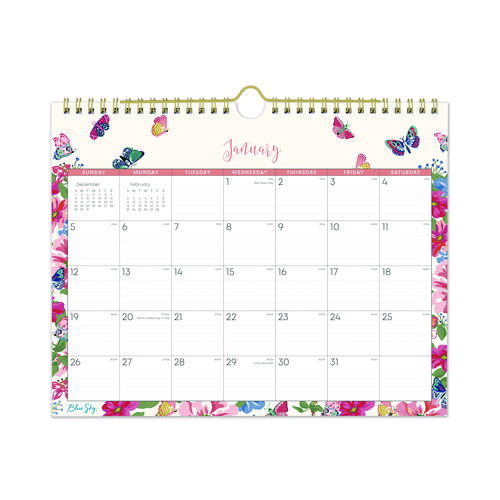 Fly By Monthly Wall Calendar, Butterflies Artwork, 11" x 8.75", Cream/Pink/Blue Sheets, 12-Month (Jan to Dec): 2026