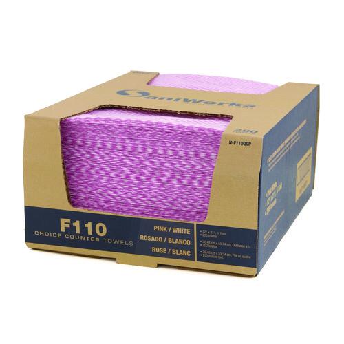 Choice Counter Foodservice Wiper, 1-Ply, 12 x 21, Pink/White, 200/Carton