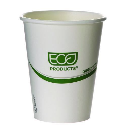 GreenStripe Renewable and Compostable Hot Cups, 8 oz, Paper, White/Green, 50/Pack, 20 Packs/Carton