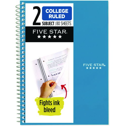 Wirebound Notebook, 2-Subject, Medium/College Rule, Randomly Assorted Cover Color, (80) 9.5 x 6 Sheets