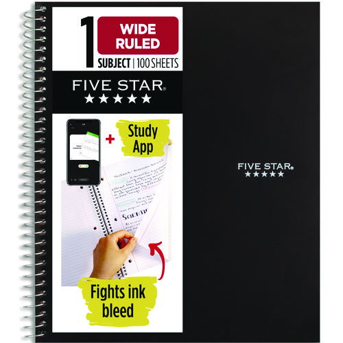 Wirebound Notebook, 1-Subject, Wide/Legal Rule, Black Cover, (100) 10.5 x 8.63 Sheets