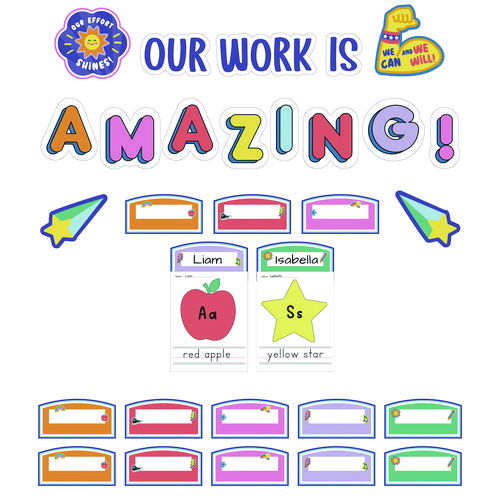 Work Display Bulletin Board Sets, 45-Piece Set, We Stick Together: Our Work Is Amazing, 7.9" x 15", Multicolor