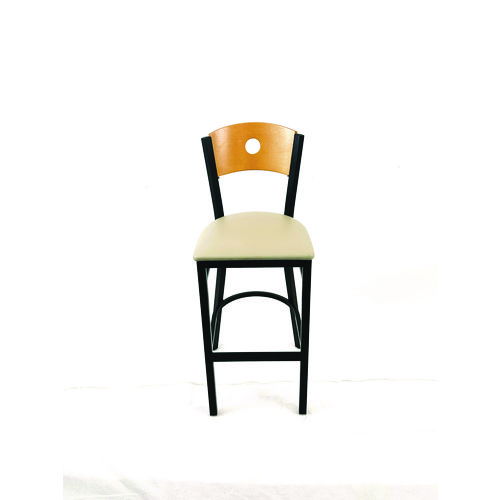 Circle Series Barstool, Supports Up to 300 lb, 28.5" Seat Height, Taupe Seat, Natural Back, Black Base