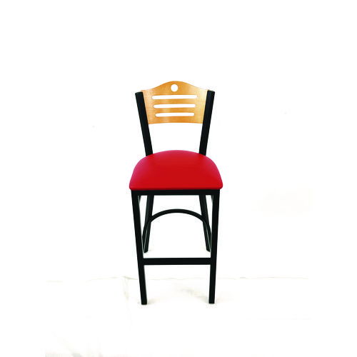 Eagle Series Barstool, Supports Up to 300 lb, 28.5" Seat Height, Red Seat, Natural Back, Black Base