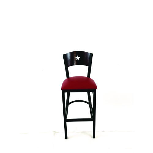 Liberty Series Barstool, Supports Up to 300 lb, 28.5" Seat Height, Burgundy Seat, Dark Mahogany Back, Black Base