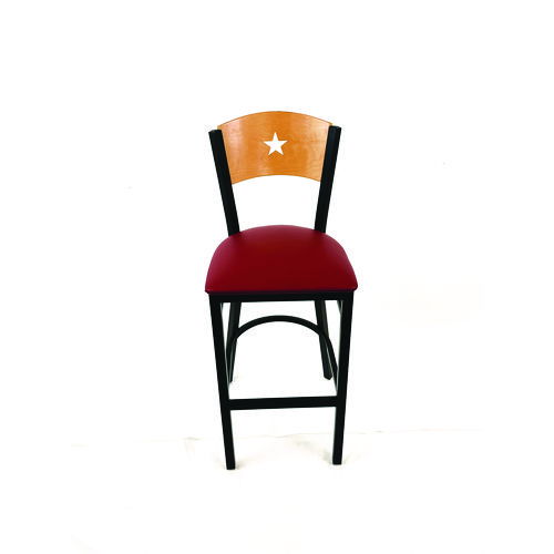 Liberty Series Barstool, Supports Up to 300 lb, 28.5" Seat Height, Burgundy Seat, Natural Back, Black Base