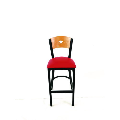 Liberty Series Barstool, Supports Up to 300 lb, 28.5" Seat Height, Red Seat, Natural Back, Black Base