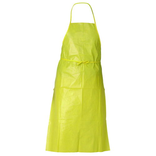A70 Chemical Spray Protection Aprons, Polyethylene-Coated Fabric, One Size Fits Most, Yellow, 100/Carton