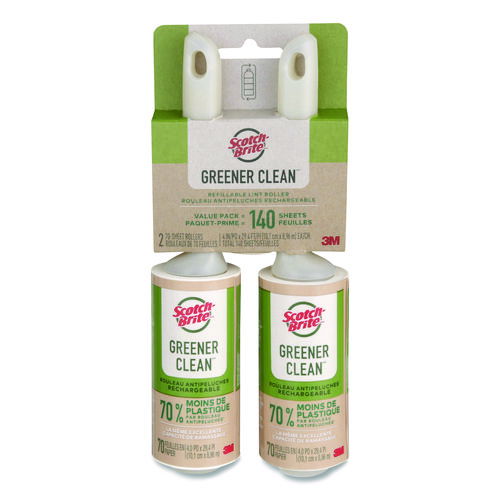 Greener Clean Lint Roller, 70 Sheets/Roll, 2/Pack