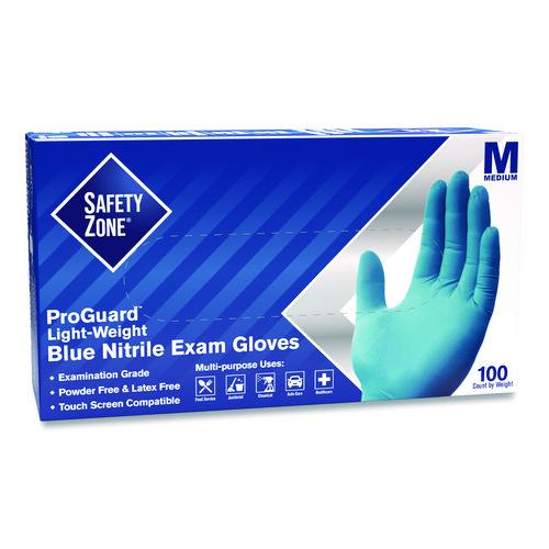 ProGuard Nitrile Gloves, Powder-Free, Medium, 3 mil (Palm), 3.5 mil (Fingers), Blue, 100/Box, 10 Boxes/Carton