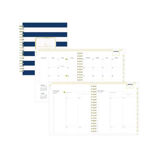 Day Designer Navy Stripe Daily/Monthly Planner, Horizontal Stripe Artwork, 10 x 8, Navy/White Cover, 12-Month (Jan-Dec): 2026