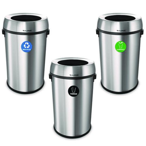 17 Gallon Stainless Steel Open Top Recycling, Trash and Compost Station