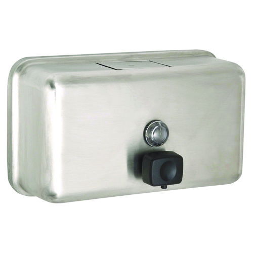Horizontal Manual Surface-Mounted Stainless Steel Liquid Soap Dispenser, 40 oz, 2.8 x 8.1 x 4.8, Brushed Stainless Steel