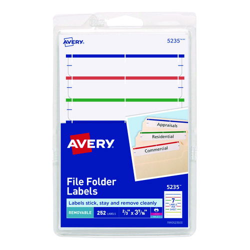 Removable File Folder Labels with Sure Feed Technology, 0.66 x 3.44, White, 7/Sheet, 36 Sheets/Pack