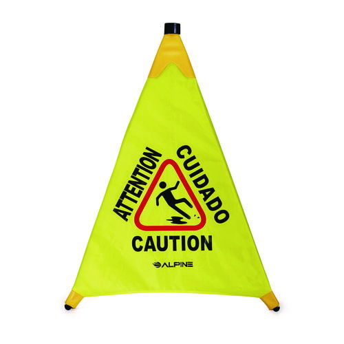 Tri-fold Multi-Lingual Pop-Up Wet Floor Sign, 2.95 x 2.55 x 32.87, Yellow