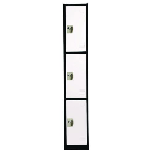 Steel Storage Locker, 3 Compartment, 12 x 12 x 72, Black Body/White Doors