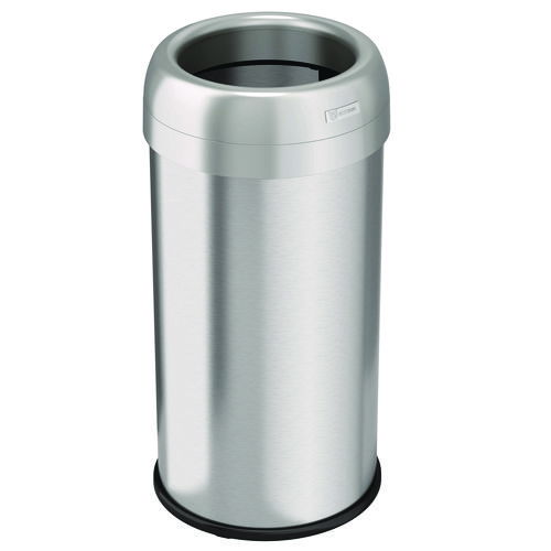 Open Top Trash Can, Round, 16 gal, Plastic/Stainless Steel, Silver