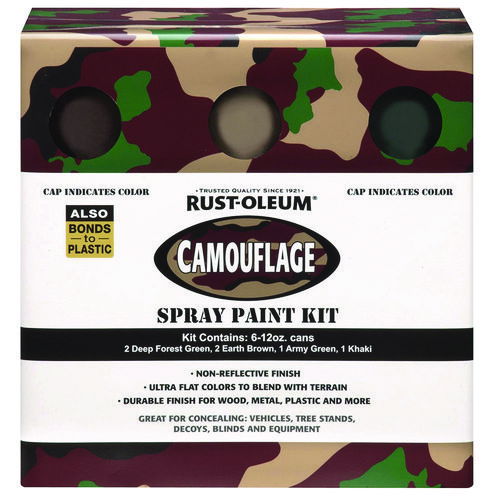 Camouflage 2X Ultra Cover Assorted Spray Paint Kit, Assorted Colors, 12 oz Aerosol Can, 6/Carton