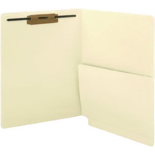 Slash Pocket End Tab Fastener Folders, 1 Fastener, Letter Size, Manila Exterior, 50/Box