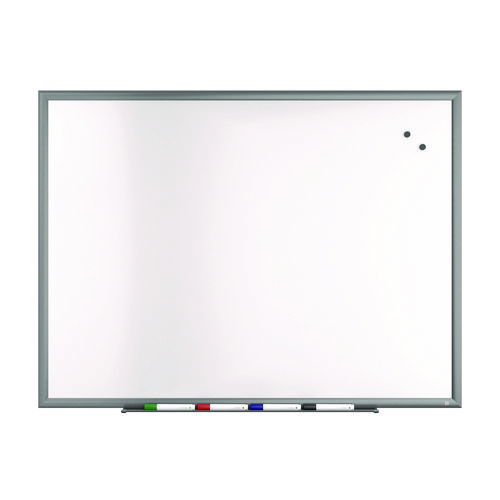 Magnetic Porcelain Dry Erase Board, 48" x 36", White Surface, Gray/Natural Aluminum Frame