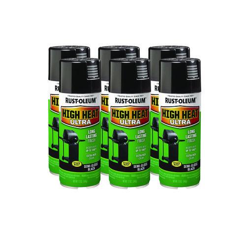 High Heat Enamel Spray Paint, Semi-Gloss Black, 12 oz Aerosol Can, 6/Carton