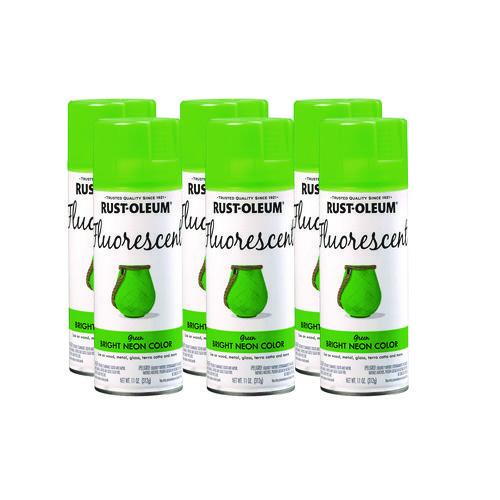 Specialty Fluorescent Spray Paint, Flat Fluorescent Green, 11 oz Aerosol Can, 6/Carton
