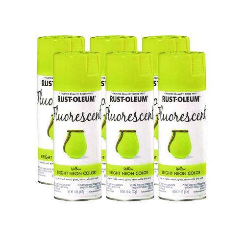 Specialty Fluorescent Spray Paint, Flat Fluorescent Yellow, 11 oz Aerosol Can, 6/Carton