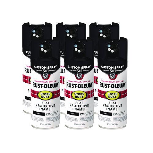 Stops Rust 5-in-1 Spray Paint, Flat Black, 12 oz Aerosol Can, 6/Carton