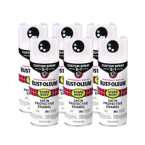 Stops Rust 5-in-1 Spray Paint, Satin White, 12 oz Aerosol Can, 6/Carton
