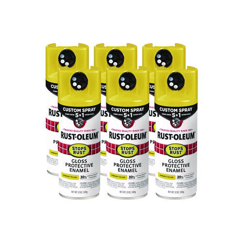 Stops Rust 5-in-1 Spray Paint, Gloss Sunburst Yellow, 12 oz Aerosol Can, 6/Carton