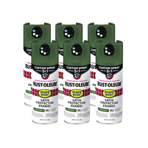 Stops Rust 5-in-1 Spray Paint, Satin Earthy Green, 12 oz Aerosol Can, 6/Carton