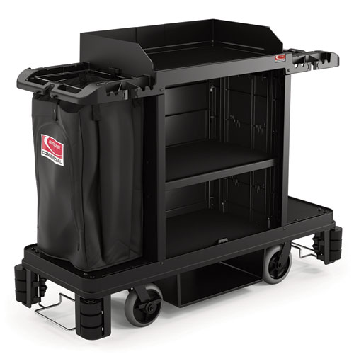 Premium Housekeeping Cart, Plastic, 1 Shelf, 24 x 62.13 x 49.75, Black